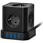 11063025 Cablexpert Сетевой фильтр Tower TWR-5-U4-B-3 (Tower 5р, 10А, 4 х USB, 3.1А, 3м, ур.защиты 4+) черный, коробка {22553}