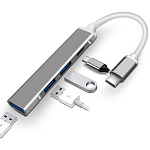 1875578 Корпус ORIENT CU-325, Type-C USB 3.0 (USB 3.1 Gen1)/USB 2.0 HUB 4 порта: 1xUSB3.0 + 2xUSB2.0 + 1xUSB2.0 Type-C, USB штекер тип C, алюминиевый , серебри
