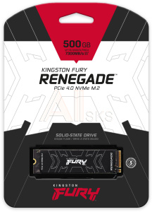 1000654102 Твердотельный накопитель/ Kingston SSD Fury Renegade, 500GB, M.2(22x80mm), NVMe, PCIe 4.0 x4, 3D TLC, R/W 7300/3900MB/s, IOPs 450 000/900 000, DRAM