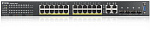 1000580431 Коммутатор/ ZYXEL NebulaFlex Pro GS2220-28HP Hybrid L2 PoE+ switch , rack 19 ", 24xGE PoE+, 4xCombo (SFP / RJ-45), budget 375 W, standalone / cloud