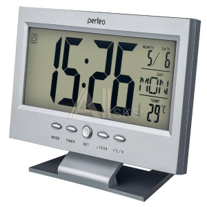 1738822 Perfeo Часы-будильник "Set", серебряный, (PF-S2618) время, температура, дата