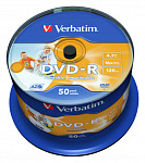 51601 Диск DVD-R Verbatim 4.7Gb 16x Cake Box (50шт) Printable (43533)