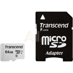 3201055 Карта памяти MICRO SDXC 64GB W/ADAPT C10 TS64GUSD300S-A TRANSCEND