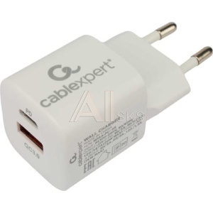 11035187 Cablexpert Зарядное устройство 20Вт, 3А, QC3.0/PD, 1xUSB, 1xType-C, белый, пакет (MP3A-PC-46)