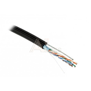1734130 Hyperline FUTP4-C5E-S24-2SW-OUT-PE-BK-500 (500 м) кабель витая пара F/UTP, кат.5e, 4 пары(24AWG) 0,51 мм, одножил.(solid),экран-фольга,с усил.металл.т