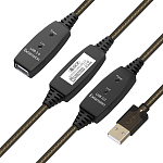 GCR-53809 GCR Удлинитель активный 25.0m USB 2.0 AM/AF, GOLD, черно-проз, с 3-мя усилителями сигнала Premium, разъём для доп.питания, 24/22 AWG (UECa53)