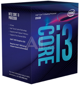 1000443829 Боксовый процессор APU LGA1151-v2 Intel Core i3-8100 (Coffee Lake, 4C/4T, 3.6GHz, 6MB, 65W, UHD Graphics 630) BOX, Cooler
