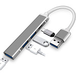 1875581 Корпус ORIENT CU-324, USB 3.0 (USB 3.1 Gen1)/USB 2.0 HUB 4 порта: 1xUSB3.0 + 2xUSB2.0 + 1xUSB2.0 Type-C, USB штекер тип А, алюминиевый , серебристый (3