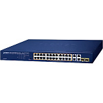 1000670208 коммутатор/ PLANET GSW-2824P 24-Port 10/100/1000T 802.3at PoE + 2-Port 10/100/1000T + 2-Port Gigabit TP/SFP Combo Ethernet Switch (250W PoE Budget,