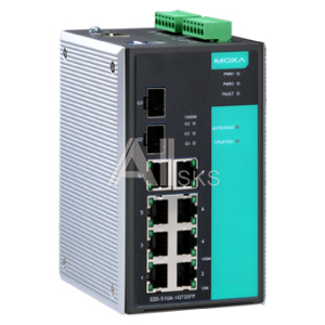 EDS-510A-1GT2SFP Промышленный 10-портовый управляемый коммутатор: 7 портов 10/100 BaseT Ethernet, 1 х 10/100/1000 BaseT Ethernet, 2 x Gigabit SFP