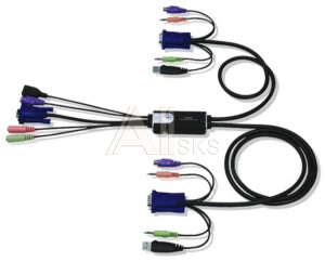 1000164468 2-портовый KVM-переключатель со встроенными консольным и KVM кабелями (1,2м), 1 user HDB15(SVGA Female)+USB(тип A Female)+PS/2(Female)+2xAudio(Female)