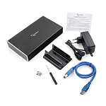 1669143 Gembird EE3-U3S-80 Внешний корпус 3.5" чёрный, USB 3.0, SATA, HDD/SSD, до 2 Тб, алюминий