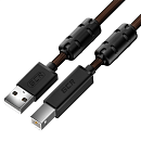 GCR-52414 GCR Кабель для Принтера, МФУ PROF 1.5m USB 2.0, AM/BM, черно-прозр, ферр кольца, 28/24 AWG, экран, армир, морозост (UPC10)