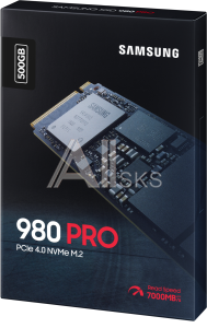 1000595766 Твердотельный накопитель Samsung SSD 500GB 980 PRO, V-NAND 3-bit MLC, Elpis, M.2 (2280) PCIe Gen 4.0 x4, NVMe 1.3c, R6900/W5000, IOPs 800 000/1 000