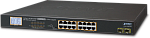 1000467288 коммутатор PLANET 16-Port 10/100/1000T 802.3at PoE + 2-Port 1000SX SFP Gigabit Switch with LCD PoE Monitor (300W PoE Budget, Standard/VLAN/Extend