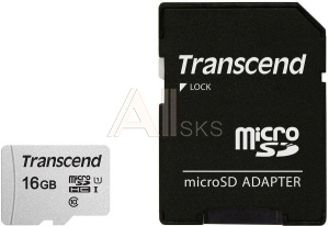 3201052 Карта памяти MICRO SDHC 16GB W/ADAP C10 TS16GUSD300S-A TRANSCEND