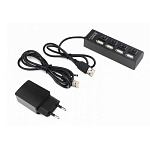 11059970 Разветвитель USB2.0 Gembird 4xUSB, блок питания 2А, подсветка и выкл, кабель USB 55см, черный (UHB-U2P4-02A)