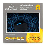 1508018 Кабель HDMI Cablexpert, серия Gold, 7,5 м, v1.4, M/M, синий, позол.разъемы, алюминиевый корпус, нейлоновая оплетка, коробка (CC-G-HDMI01-7.5M)