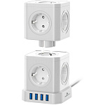 11062373 Cablexpert Сетевой фильтр Tower TWR-9-U4-W-2 (9р, 16А, 4 х USB, 3.1А, 2м, ур.защиты 4+) белый, коробка {22550}