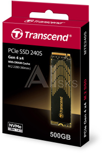 1000618675 Твердотельный накопитель/ Transcend SSD MTE240S, 500GB, M.2(22x80mm), NVMe 1.4, PCIe 4.0 x4, 3D TLC, R/W 3800/2800MB/s, IOPs 190 000/540 000, DRAM