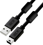 1000726459 GCR Кабель 1.5m USB 2.0, AM/mini 5P, черный, ферритовые кольца, 28/28 AWG, экран, армированный, морозостойкий, GCR-51177