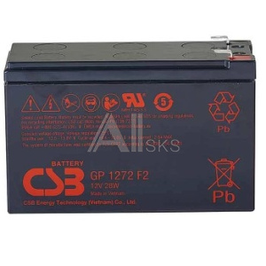 1998065 Батарея CSB серия GP, GP1272 (12V28W) , напряжение 12В, емкость 7Ач (разряд 20 часов), емкость 28 Вт/Эл при 15-мин. разряде до U кон. - 1.67 В/Эл при