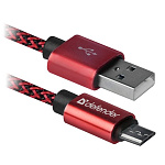 1672537 Defender USB кабель USB08-03T PRO USB2.0 Красный, AM-MicroBM, 1m, 2.1A (87801)