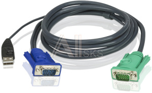 1000163751 Кабель KVM USB(тип А Male)+HDB15(Male) <-> SPHD15(Male) 1,2м., черный/ATEN/ CABLE HD15M/USB A(M)--SPHD15M, 1.2M