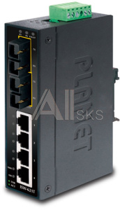 1000467455 Коммутатор Planet ISW-621TS15 для монтажа в DIN рейку/ IP30 Slim Type 4-Port Industrial Ethernet Switch + 2-Port 100Base-FX(15KM) (-40 - 75 C)