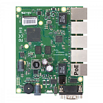 RB450Gx4 MikroTik RouterBOARD 450Gx4 with four core 716MHz Atheros CPU, 1 GB RAM, 5 Gigabit LAN ports, PoE OUT on port #5, RouterOS L5