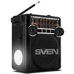1858025 SVEN SRP-355, черный, радиоприемник (мощность 3 Вт (RMS), FM/AM/SW, USB, SD/microSD, фонарь, встроенный аккумулятор)