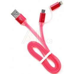 1436874 Cablexpert Кабель USB 2.0 CC-mAPUSB2pk1m, AM/microBM 5P - iPhone lightning, 1м, комбо кабель, алюминиевые разъемы, розовый, блистер