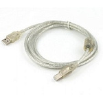 1443810 Cablexpert Кабель USB 2.0 Pro, AM/BM, 1,8м, экран, феррит.кольцо, прозрачный (CCF-USB2-AMBM-TR-6)