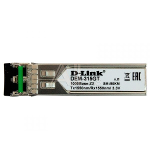 1846369 D-Link 315GT/A1A SFP-трансивер с 1 портом 1000Base-ZX для одномодового оптического кабеля (до 80 км, разъем Duplex LC)