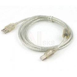 1443812 Cablexpert Кабель USB 2.0 Pro, AM/BM, 3м, экран, 2 феррит.кольца, прозрачный (CCF-USB2-AMBM-TR-10)