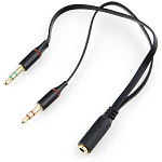 1782398 Кабель аудио Cablexpert CCAB-02-35F2M-0.2MB. 3.5 джек 4pin(F)/2х 3.5 джек(M) наушники и микрофон, черный, 0.2м, блистер