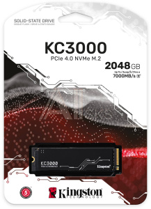 1000654100 Твердотельный накопитель/ Kingston SSD KC3000, 2048GB, M.2(22x80mm), NVMe, PCIe 4.0 x4, 3D TLC, R/W 7000/7000MB/s, IOPs 1 000 000/1 000 000, DRAM