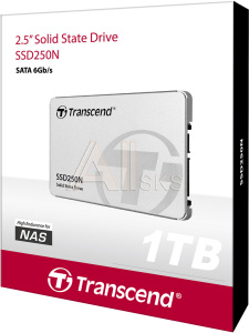 1000618679 Твердотельный накопитель/ Transcend SSD SSD250N, 1000GB, 2.5" 7mm, SATA3, 3D TLC, R/W 560/480MB/s, IOPs 82 000/80 000, DRAM buffer 1024MB, TBW 1000,