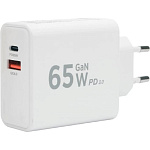 11035192 Зарядное устройство Cablexpert 65Вт GaN, QC4.0/PD3.0, 1xUSB, 1xType-C, белый, коробка (MP3A-PC-50)