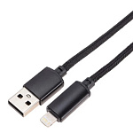 11040042 Rexant (18-7062) Кабель USB-A – Lightning для Apple, 2,4А, 1м, в черной нейлоновой оплетке, c LED дисплеем