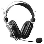 1142975 A4Tech HS-50,Черный(серебристые вставки) {Гарнитура стерео, монитор типа, закрытые, рег громкости, 20-20000Гц 32 Ом 97дБ, микр подвижн, кабель 2, 3.