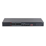 11055379 DAHUA DH-S3218-16ET-135 16-портовый неуправляемый коммутатор с РоЕ, 16xRJ45 100Mb, 2хКомбо SFP/RJ45 1Gb uplink, суммарно до 135Вт, коммутация 7.2 Гбит