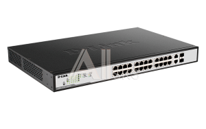 D-Link DGS-1100-26MPP/C1A, L2 Smart Switch with 24 10/100/1000Base-T ports and 2 1000Base-T/SFP combo-ports (20 PoE ports 802.3af/802.3at (30 W),4 80