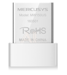 MW150US MERCUSYS N150 Мини Wi-Fi USB-адаптер, до 150 Мбит/с на 2,4 ГГц, 1 встроенная антенна, порт USB 2.0