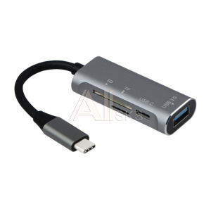 1875576 ORIENT JK-329, Type-C USB 3.0 (USB 3.1 Gen1)/USB 2.0 HUB 2 порта: 1xUSB3.0 + 1xUSB2.0 Type-C, SD/microSD CardReader, USB штекер тип C, алюминиевый кор