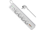 Удлинитель с сетевым фильтром DEFENDER DFS 143 3 м,белый,4розетки,USB+TypeC