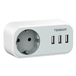 1971164 TESSAN TS-329 Grey Сетевой фильтр с 1 розеткой 220В и 3 USB портами {80001845}