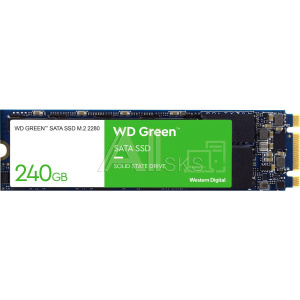 1000689523 Твердотельные накопители/ WD SSD Green, 240GB, M.2(22x80mm), SATA3, 3D TLC, R/W 545/465MB/s, IOPs 37 000/68 000, TBW 80, DWPD 0.3 (12 мес.)