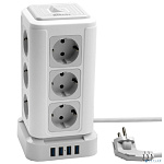RITMIX RM-2124 White Сетевой фильтр с кнопкой питания {16А, 12 розеток, 4 выхода USB Type А 5 В, 3,1 А, 2 м } {80003362}