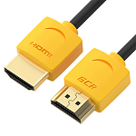 GCR-51584 GCR Кабель HDMI 2.0 SLIM, 0.5m, желтые конн, OD3.8mm, HDR 4:2:2, Ultra HD, 4K 60 fps 60Hz, 3D, AUDIO, 18.0 Гбит/с, 30/30 AWG (HM502)